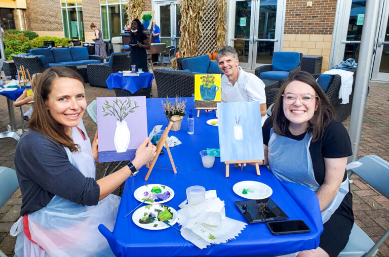 Outdoor courtyard paint event.