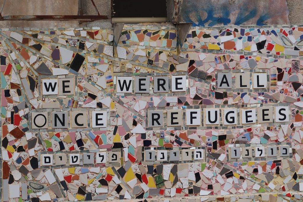 Art piece that says we were all once refugees