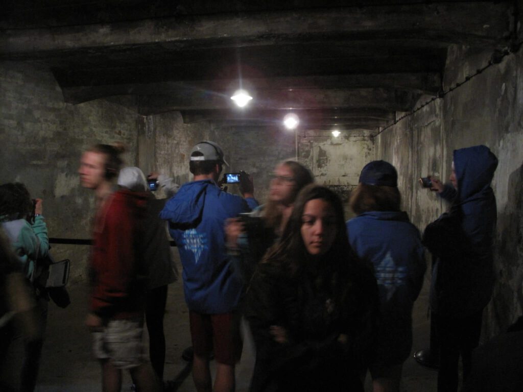 Visitors inside of Auschwitz