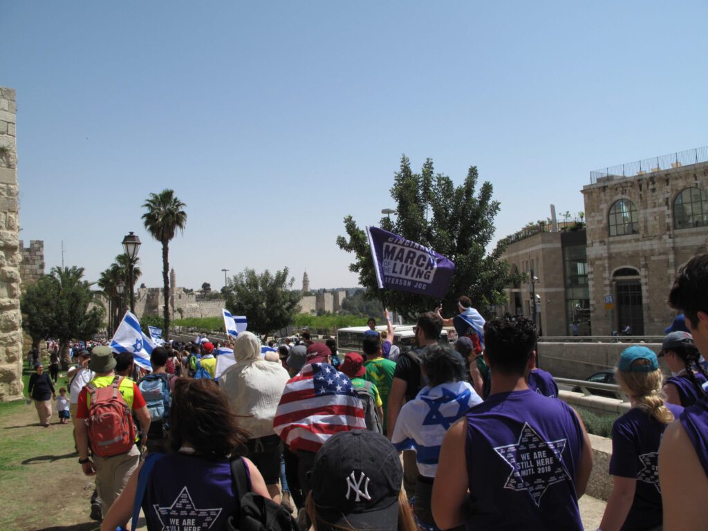 Group of travelers marching