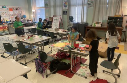 Students working in a classroom.