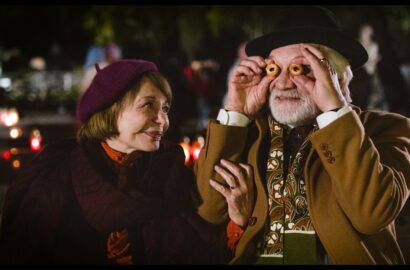 Woman and man laughing together